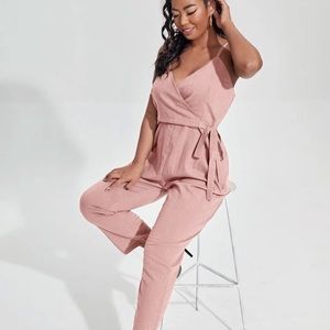Front tie pink cami jumpsuit